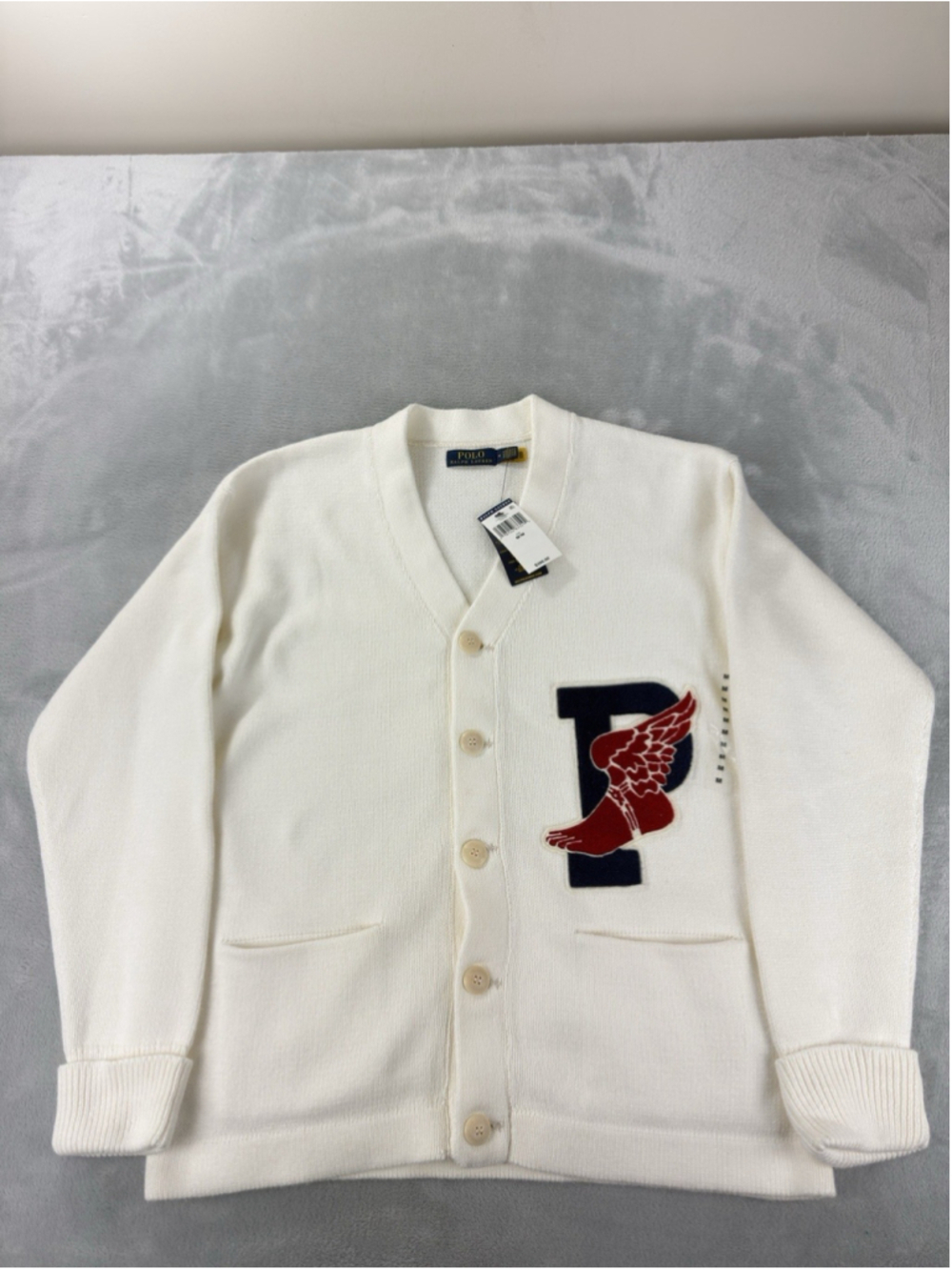 Polo Ralph Lauren Nwt P-wing White Chunky Knit Cotton Cardigan Sweater Mens M